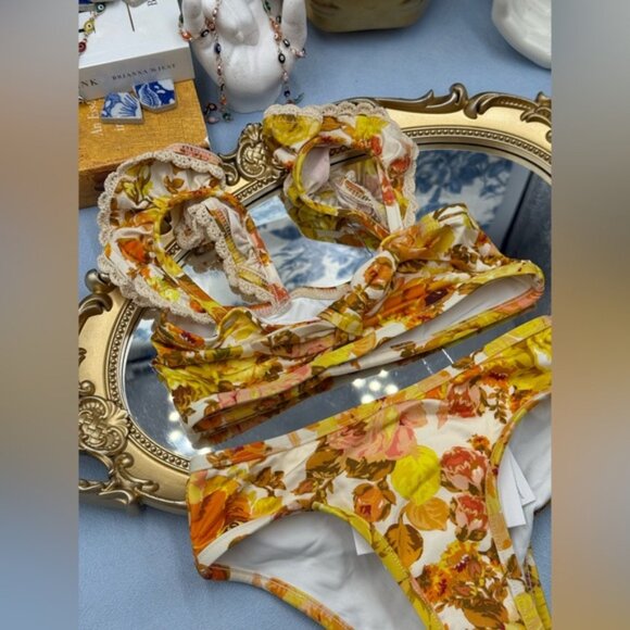 🆕 ZIMMERMANN KIDS 🧿 NWT Raie Trim Tie Front Bikini, Yellow Floral - Sz 1Y - Picture 4 of 16